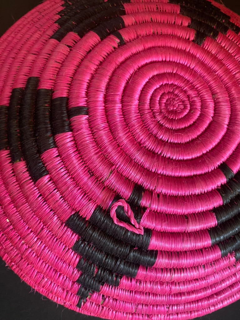 African raffia basket pink & black