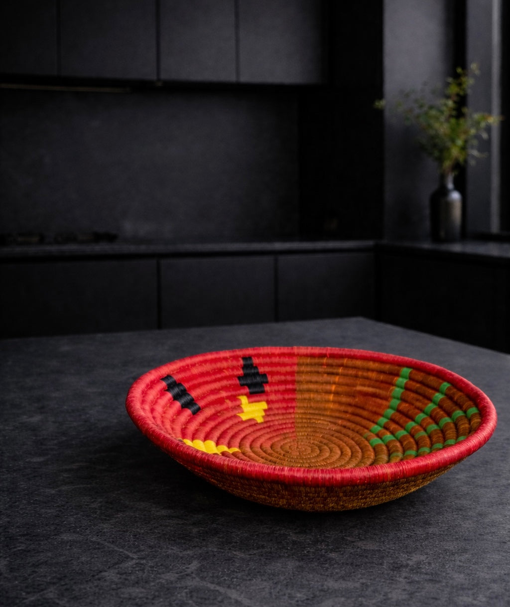 African raffia basket multicolor