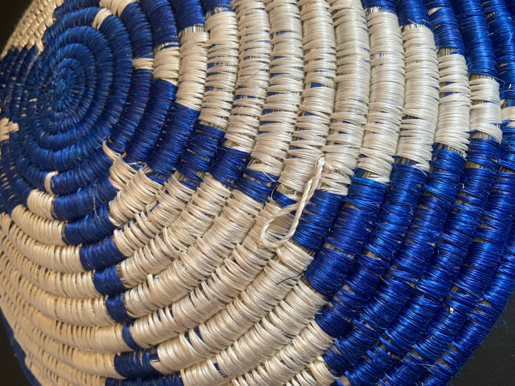African raffia basket blue & white