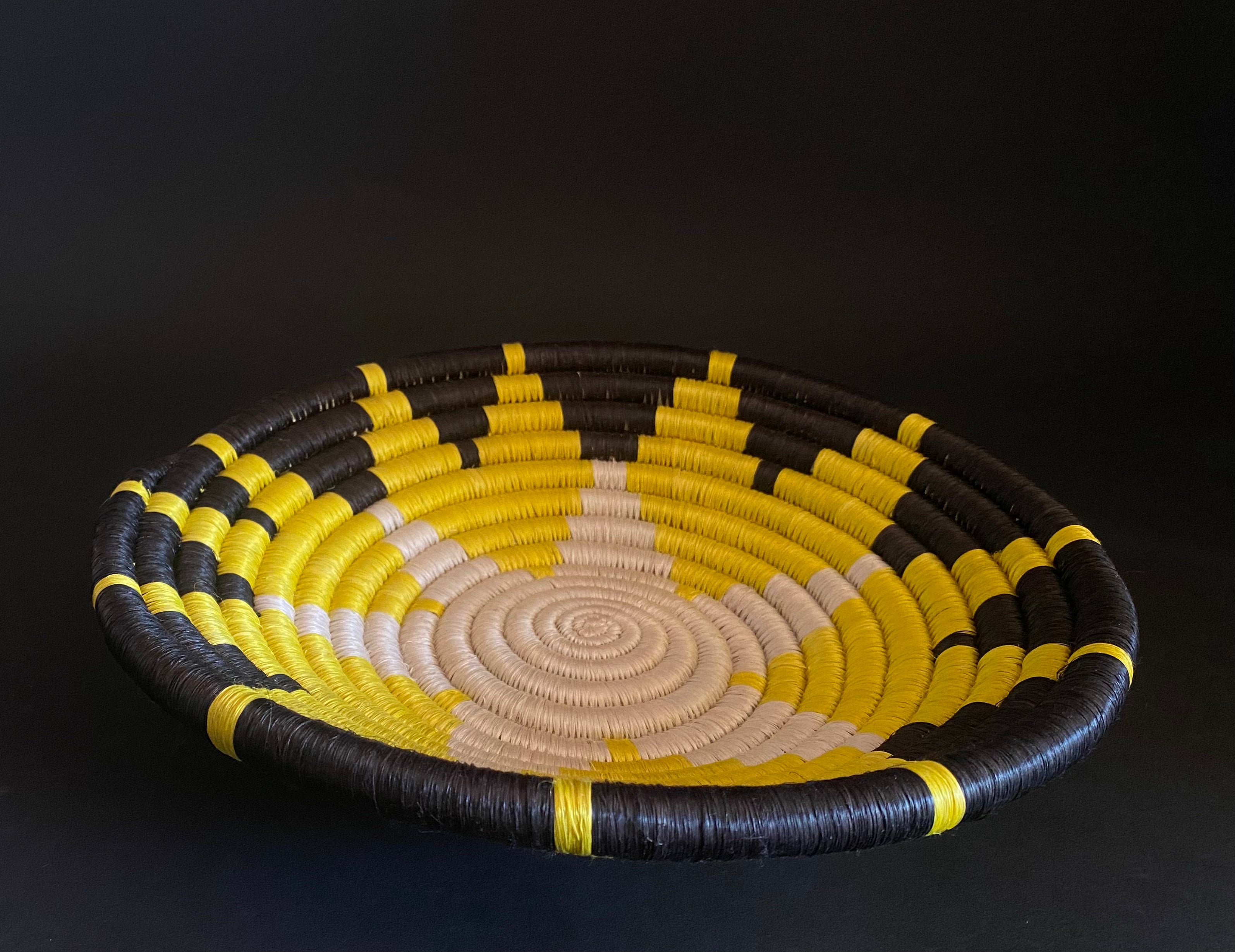 African raffia basket black & yellow