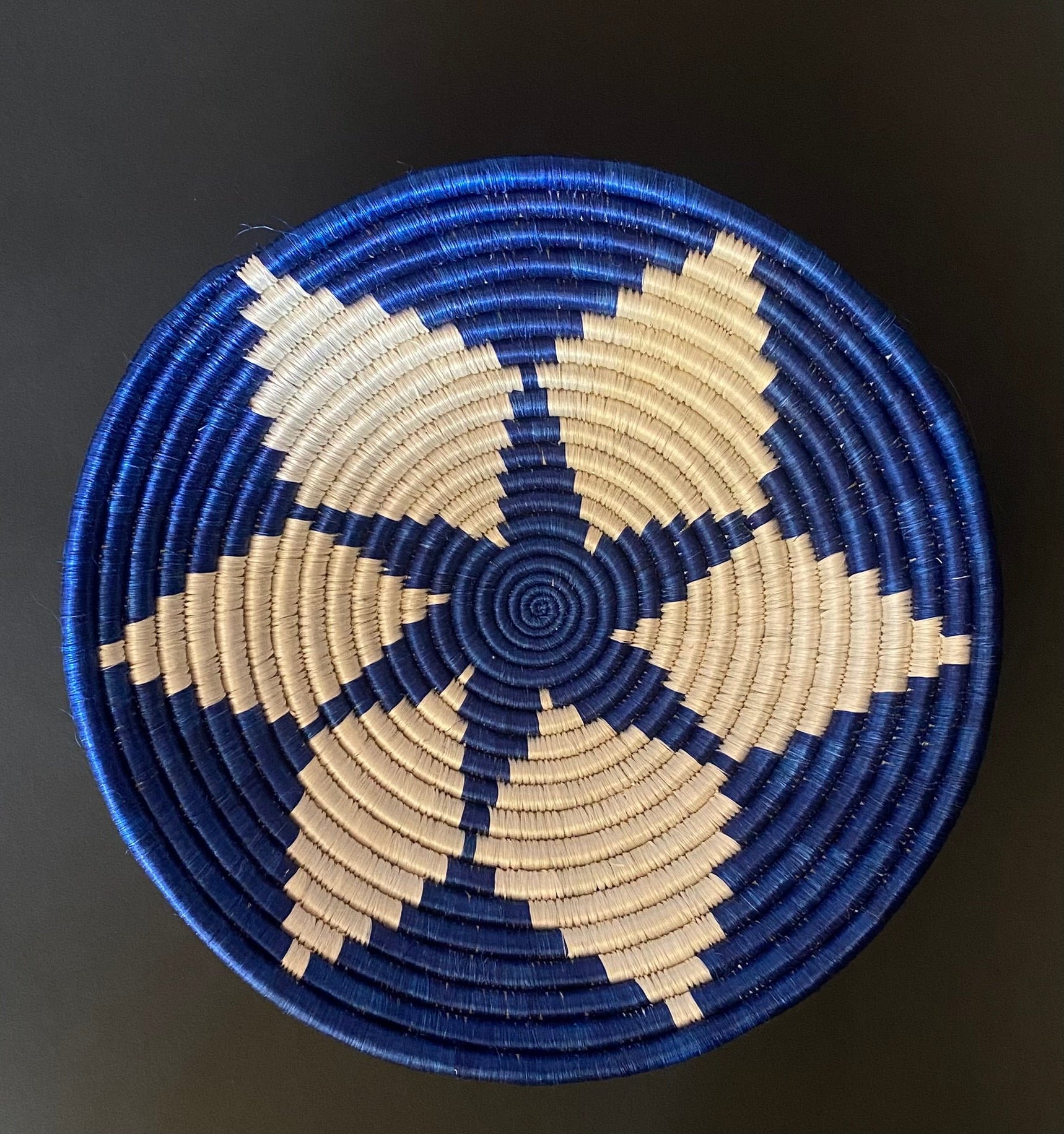 African raffia basket blue & white