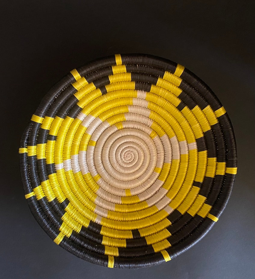 African raffia basket black & yellow