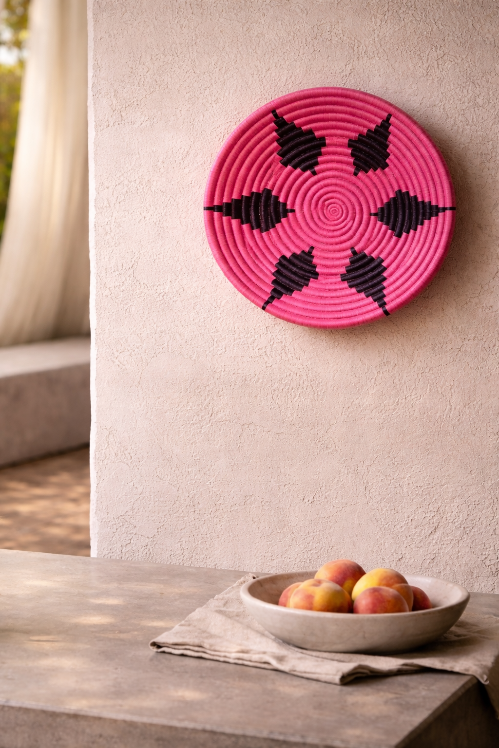 African raffia basket pink & black