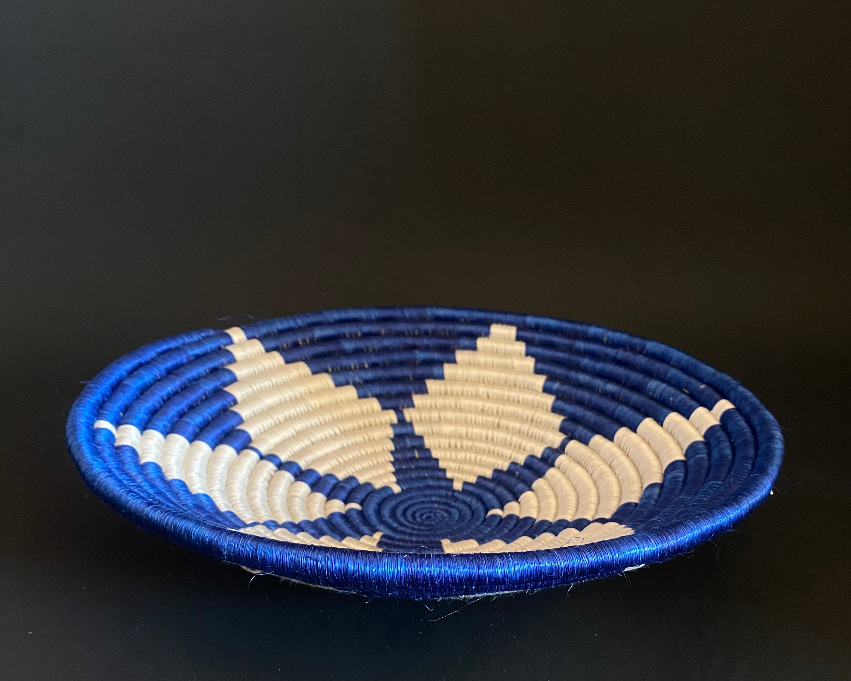 African raffia basket blue & white