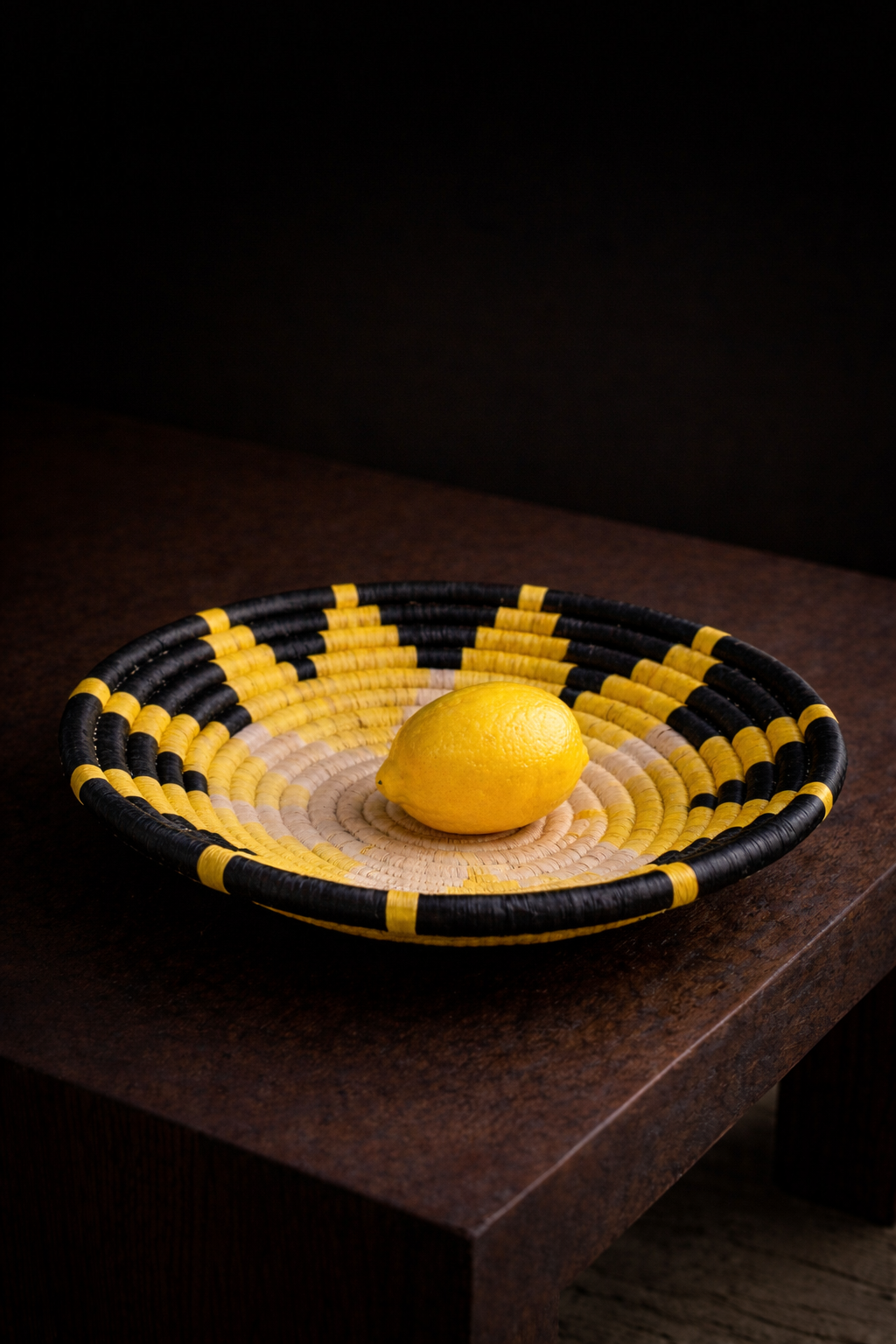 African raffia basket black & yellow