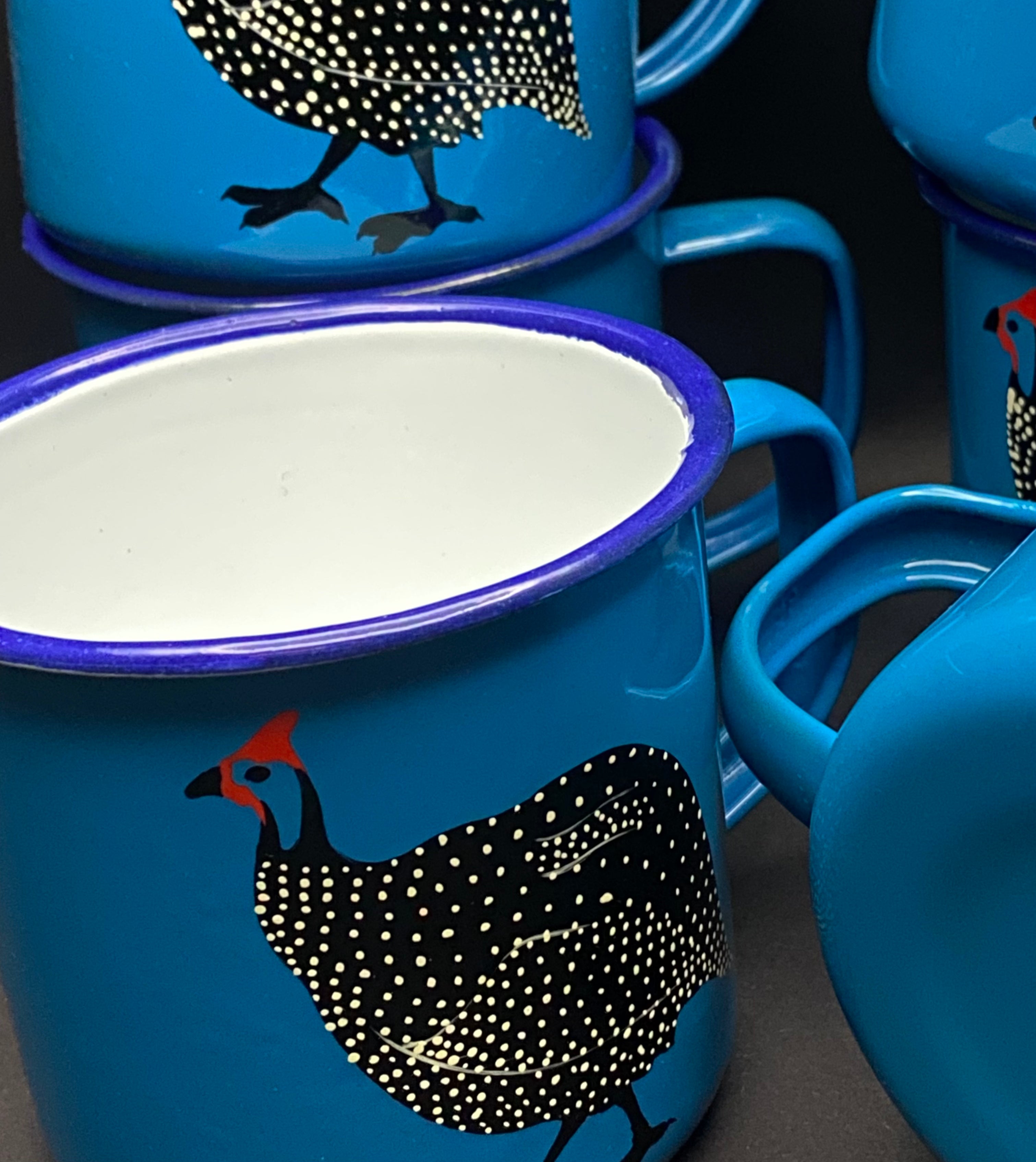 Enameled mugs Guinea Fowl