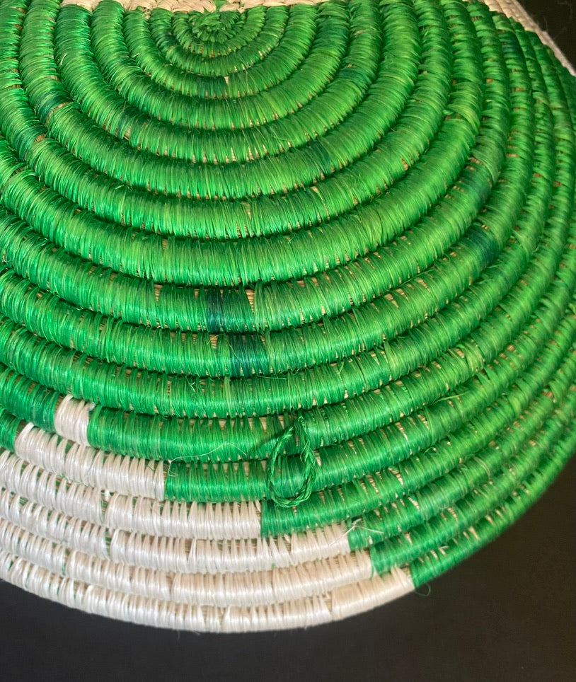 African raffia basket green, white & black